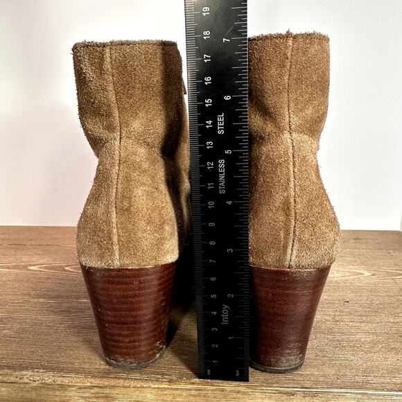 Suede Mocha Mousse Ankle Boots Womens 8M Pointed Toe Fall Booties Chelsea Violet - Picture 10 of 13